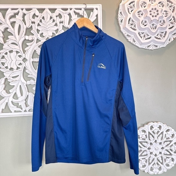 LL Bean Ridge Runner Pullover Jacket Mens Medium Blue 1/4 Zip Slightly Fitted - Picture 1 of 6